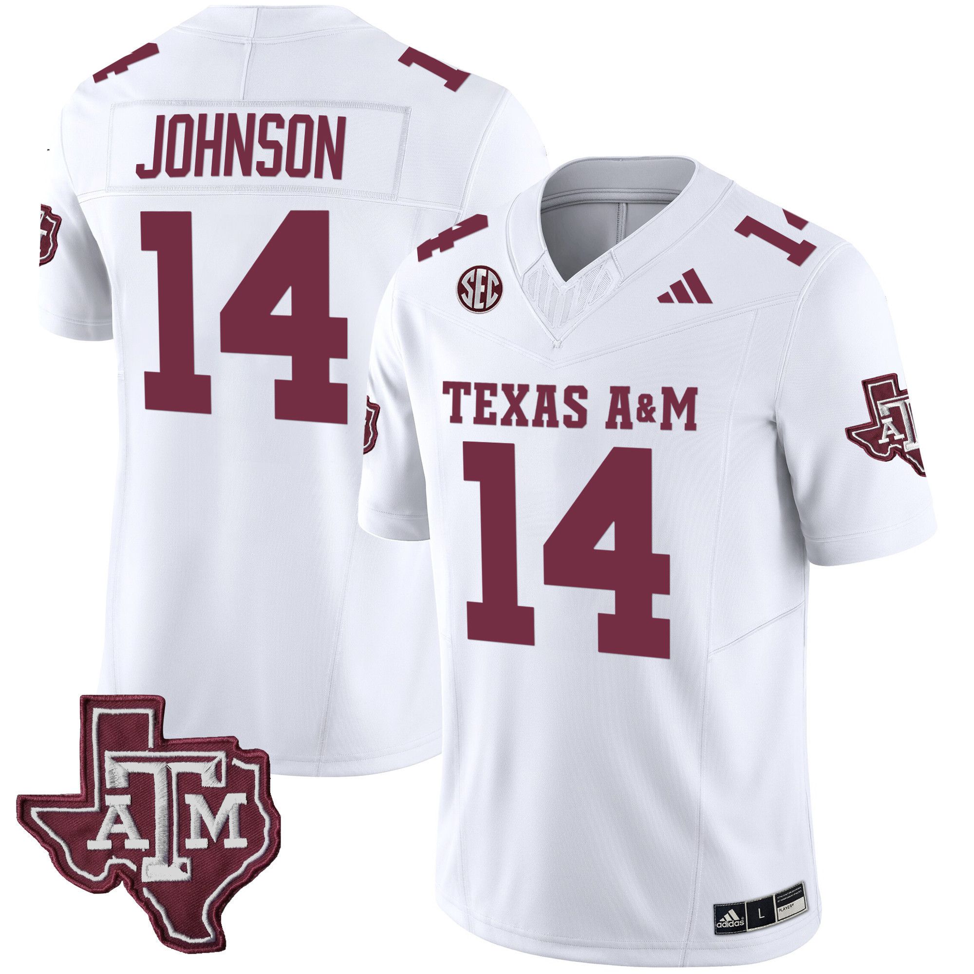 Men Texas A&M Aggies 14 Johnson White 2024 Vapor Limited NCAA Jersey